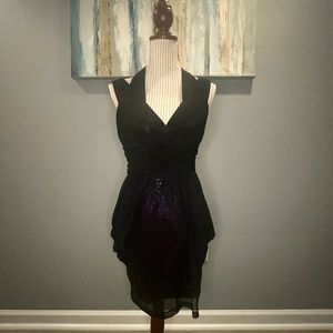 Bebe | Black And Purple Mesh Sequin Dress | Size M